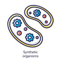 icona di colore bianco degli organismi sintetici. batteri ingegneristici. organismi unicellulari. protozoi. costruire sistemi biologici artificiali. biotecnologia. bioingegneria. illustrazione vettoriale isolata