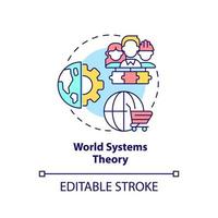 icona del concetto di teoria dei sistemi mondiali. illustrazione di linea sottile idea astratta di economia interdipendente in tutto il mondo. disegno di contorno isolato. tratto modificabile. vettore