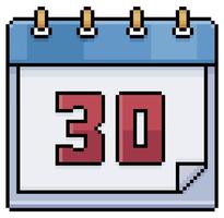 calendario pixel art con data 30. giorno 30. giorno festivo 30 icona vettore per gioco a 8 bit su sfondo bianco