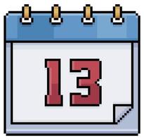 calendario pixel art con data 13. giorno 13. giorno festivo 13 icona vettore per gioco a 8 bit su sfondo bianco