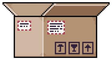 scatola di cartone aperta pixel art. per corrispondenza. icona del vettore di imballaggio fragile per il gioco a 8 bit su sfondo bianco