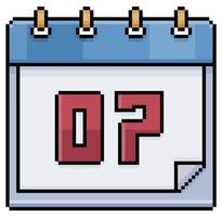 calendario pixel art con data 07. giorno 07. giorno festivo 07 icona vettore per gioco a 8 bit su sfondo bianco