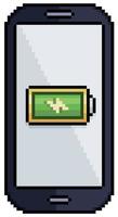 telefono cellulare pixel art con icona della batteria in carica icona vettoriale per gioco a 8 bit su sfondo bianco