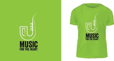 musica per il design della maglietta del cuore, pronta per la stampa vettore