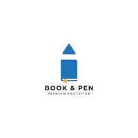 progettazione dell'illustrazione di simbolo dell'icona del logo della scuola di istruzione di studio della penna e del libro vettore