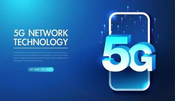 illustrazione vettoriale della tecnologia wireless di rete 5g. Internet mobile ad alta velocità di prossima generazione. utilizzando moderni dispositivi digitali. modello di struttura della pagina web.