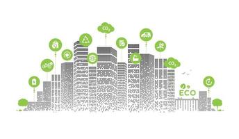 tecnologia ecologica o concetto ambientale moderna città verde. stile di vita urbano ecologico con icone sulla connessione di rete. disegno vettoriale