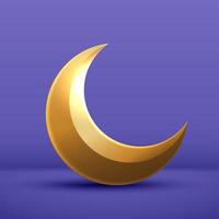 luna metà mese è oro su sfondo viola. elemento decorativo a mezzaluna per la celebrazione del ramadan kareem. disegno vettoriale