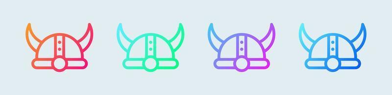 icona della linea del casco vichingo in colori sfumati. casco con illustrazione vettoriale di segni di corna.