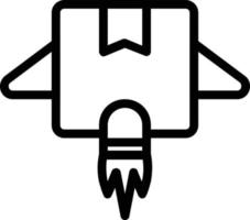 disegna un pacco di cartone con le ali e una turbina a razzo per simboleggiare la consegna di un pacco veloce come un fulmine o un razzo. vettore