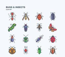 set di icone colorate lineari insetti e insetti vettore