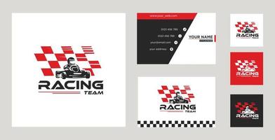 go kart logo design emblema con biglietto da visita vettore