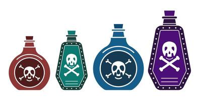 set di icone vettoriali bottiglia veleno o sostanze chimiche velenose con ossa incrociate per app o siti Web