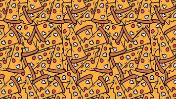 modello di pizza senza cuciture orizzontale. sfondo di pizza colorata. illustrazione della pizza di vettore di scarabocchio