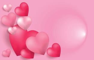 Cuore rosa 3d che vola su sfondo rosa e dolce. simboli vettoriali d'amore per il giorno di San Valentino felice, disegno della cartolina d'auguri.