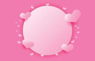 cornice di sfondo circolare decorata con cuori rosa luminosi, concetto di San Valentino, coppia, festa della mamma, vettore dell'illustrazione della carta da parati di amore dello spazio libero.