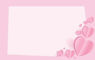 gli elementi tagliati in carta a forma di cuore su cornice rettangolare hanno spazio libero e sfondo rosa dolce. simboli vettoriali d'amore per il giorno di San Valentino felice, disegno della cartolina d'auguri di compleanno.