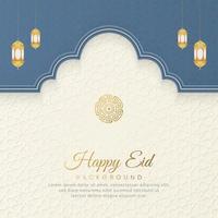 felice eid arabo ornamentale islamico arco modello sfondo con lanterne in stile arabo e ornamento vettore