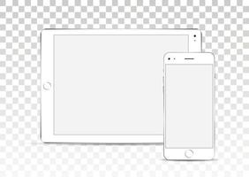 tablet pc bianco e telefono isolati vettore