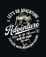 design della maglietta da campeggio avventura su scuro vettore