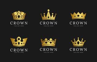 collezione di logo della corona con tema color oro vettore