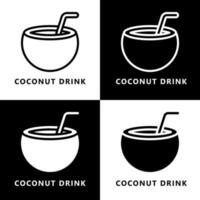 fumetto dell'icona della bevanda al cocco. logo di vettore di simbolo di vacanza della natura