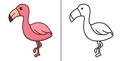 cartone animato icona fenicottero. uccello mascotte simbolo vettore bambini libro da colorare