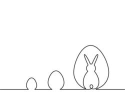 buona pasqua arte. illustrazione di coniglio a linea singola vettoriale. contorno coniglietto in silhouette di uova. vettore