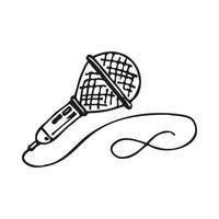 microfono doodle con note musicali per karaoke. icona di vettore in stile schizzo.