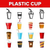 set di icone vettoriali lineari per tazza di plastica usa e getta