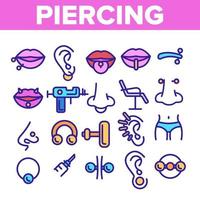 set di icone vettoriali lineari a tema salone di piercing