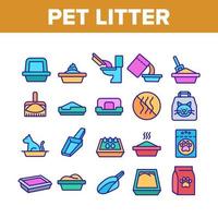 set di icone per la raccolta di accessori per lettiere per animali domestici vettore