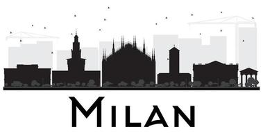 silhouette in bianco e nero dell'orizzonte della città di milano. vettore