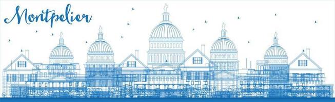 delineare lo skyline della città di montpelier vermont con edifici blu. vettore