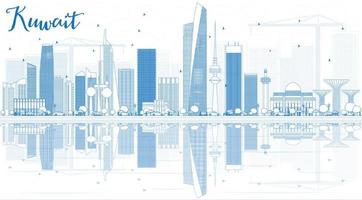 delineare lo skyline della città del kuwait con edifici blu e riflessi. vettore