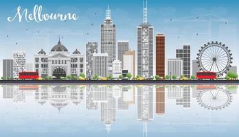 skyline di melbourne con edifici grigi, cielo blu e riflessi. vettore