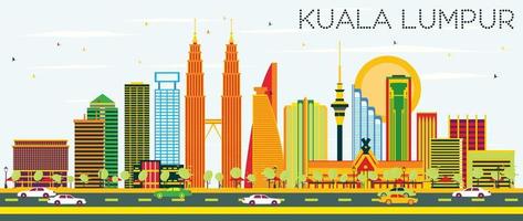 skyline di kuala lumpur con edifici a colori e cielo blu. vettore