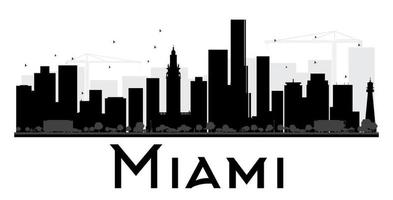 silhouette in bianco e nero dell'orizzonte della città di miami. vettore