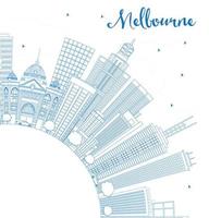 delineare lo skyline di melbourne con edifici blu. vettore