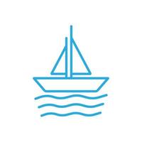 eps10 icona della linea di barca a vela vettoriale blu isolata su sfondo bianco. barca con il simbolo delle onde del mare in uno stile moderno e alla moda semplice e piatto per il design del tuo sito Web, il logo, il pittogramma e l'applicazione mobile