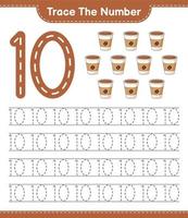 rintracciare il numero. numero di tracciamento con tazza di caffè. gioco educativo per bambini, foglio di lavoro stampabile, illustrazione vettoriale