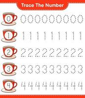 rintracciare il numero. numero di tracciamento con tazza di caffè. gioco educativo per bambini, foglio di lavoro stampabile, illustrazione vettoriale