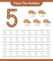 rintracciare il numero. numero di tracciamento con funghi porcini. gioco educativo per bambini, foglio di lavoro stampabile, illustrazione vettoriale