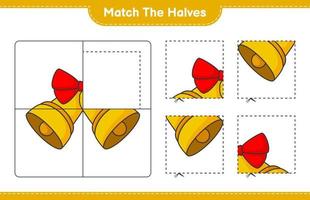 abbinare le metà. abbinare le metà della campana di Natale. gioco educativo per bambini, foglio di lavoro stampabile, illustrazione vettoriale