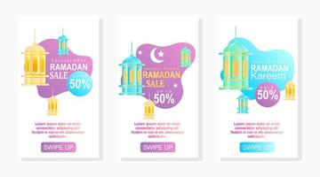 set di banner con decorazioni ramadan per storie di promozione di banner di vendita sui social media vettore