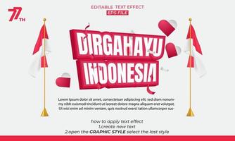 dirgahayu indonesia effetto testo 3d. modello di giorno dell'indipendenza dell'indonesia vettore