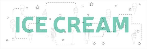 concetto di design banner alla moda di vettore di gelato, stile moderno con icone di arte di linea sottile su sfondo bianco