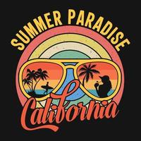 paradiso estivo california - design della maglietta della spiaggia estiva, grafica vettoriale. vettore