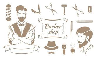 strumenti da barbiere, parrucchiere maschio in stile semplice isolato su sfondo bianco. illustrazione di riserva di vettore. vettore