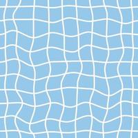 motivo a scacchi minimalista senza cuciture con griglia distorta ondulata bianca su sfondo blu. sfondo geometrico lineare vettoriale